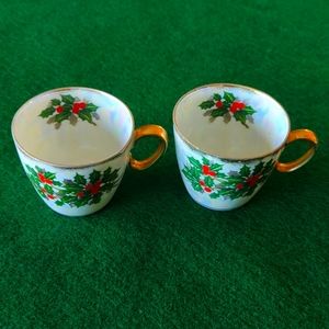 2 vintage luster holly cups